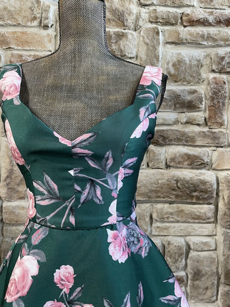 Crystal Doll Green and Pink Floral Sweetheart Dress, Size 3/4