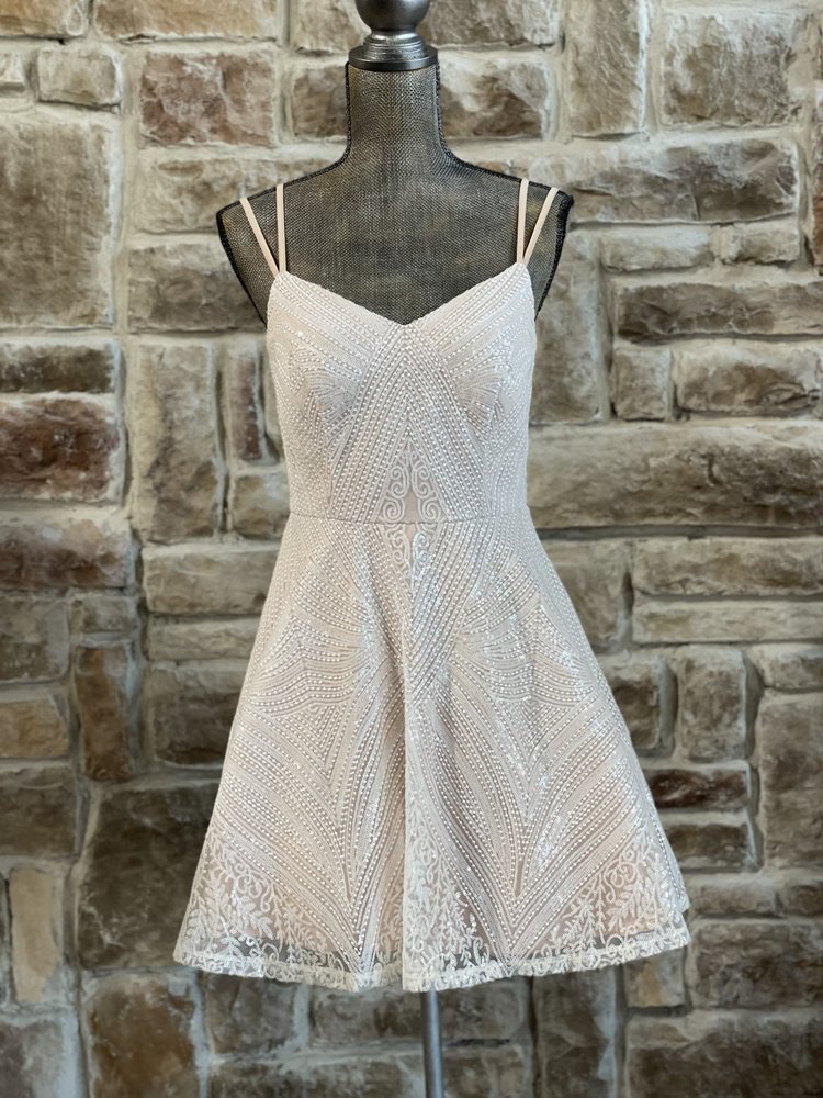 City Studio White Sequin Mesh Overlay Dress