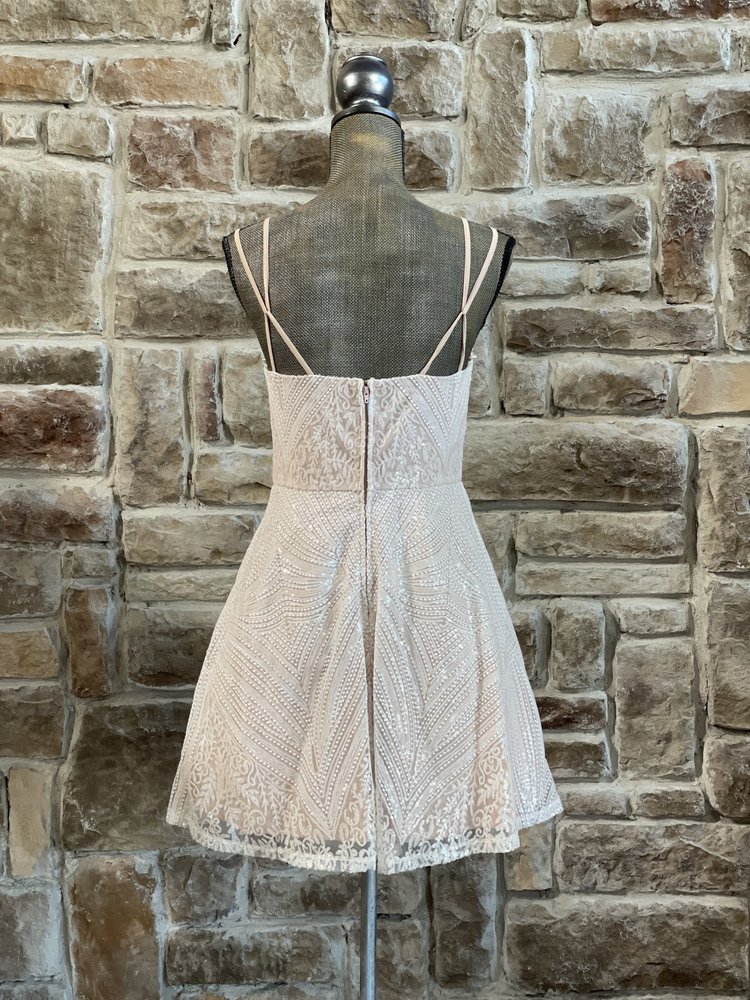 City Studio White Sequin Mesh Overlay Dress