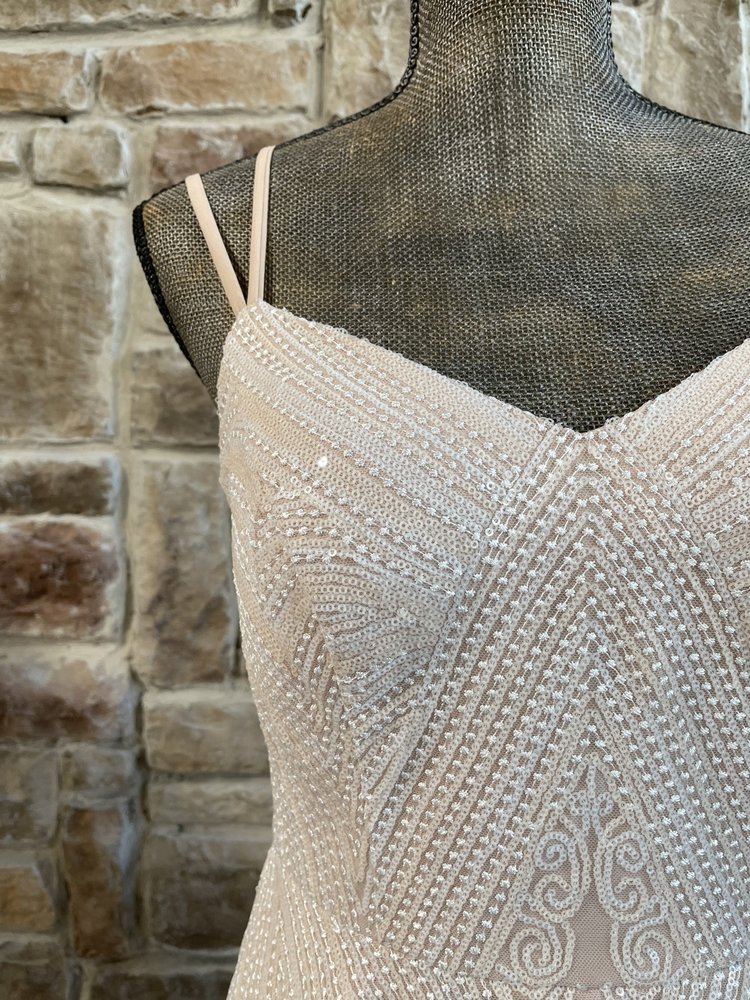 City Studio White Sequin Mesh Overlay Dress