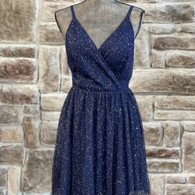 Speechless Navy Gold Speck Tulle Dress