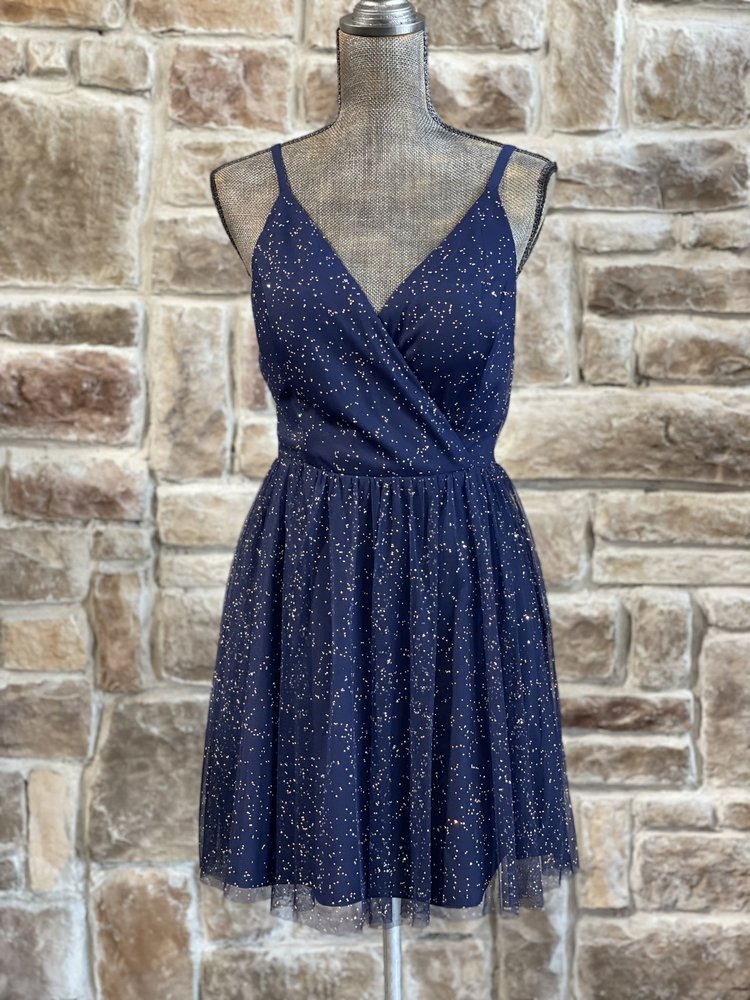 Speechless Navy Gold Speck Tulle Dress