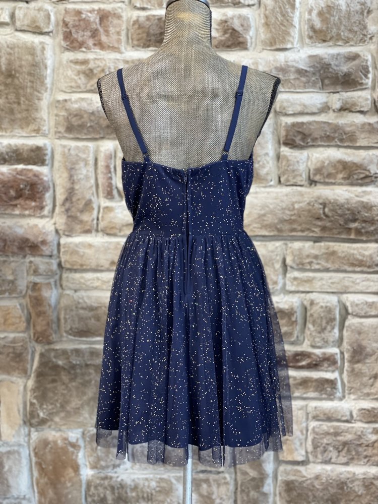 Speechless Navy Gold Speck Tulle Dress