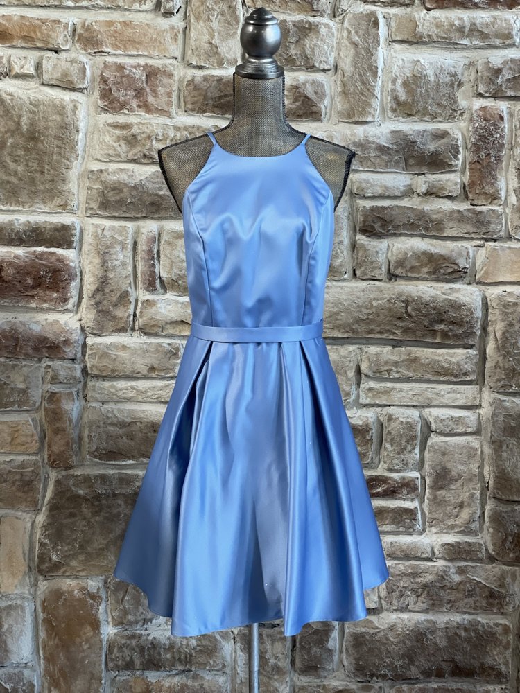 City Studio Blue Satin Halter Dress w/ Pockets