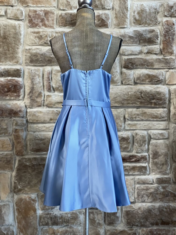 City Studio Blue Satin Halter Dress w/ Pockets