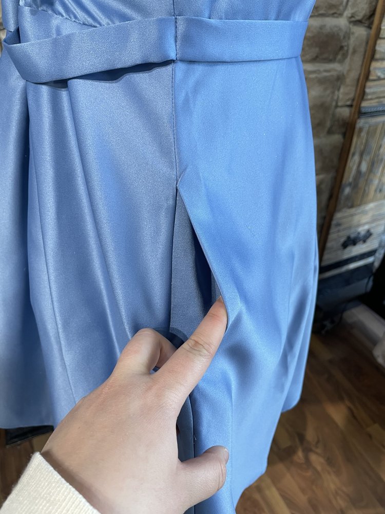 City Studio Blue Satin Halter Dress w/ Pockets