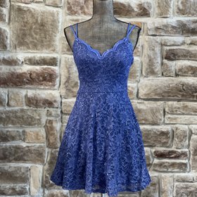 Teeze Me Blue Glitter Lace Double Strap Dress