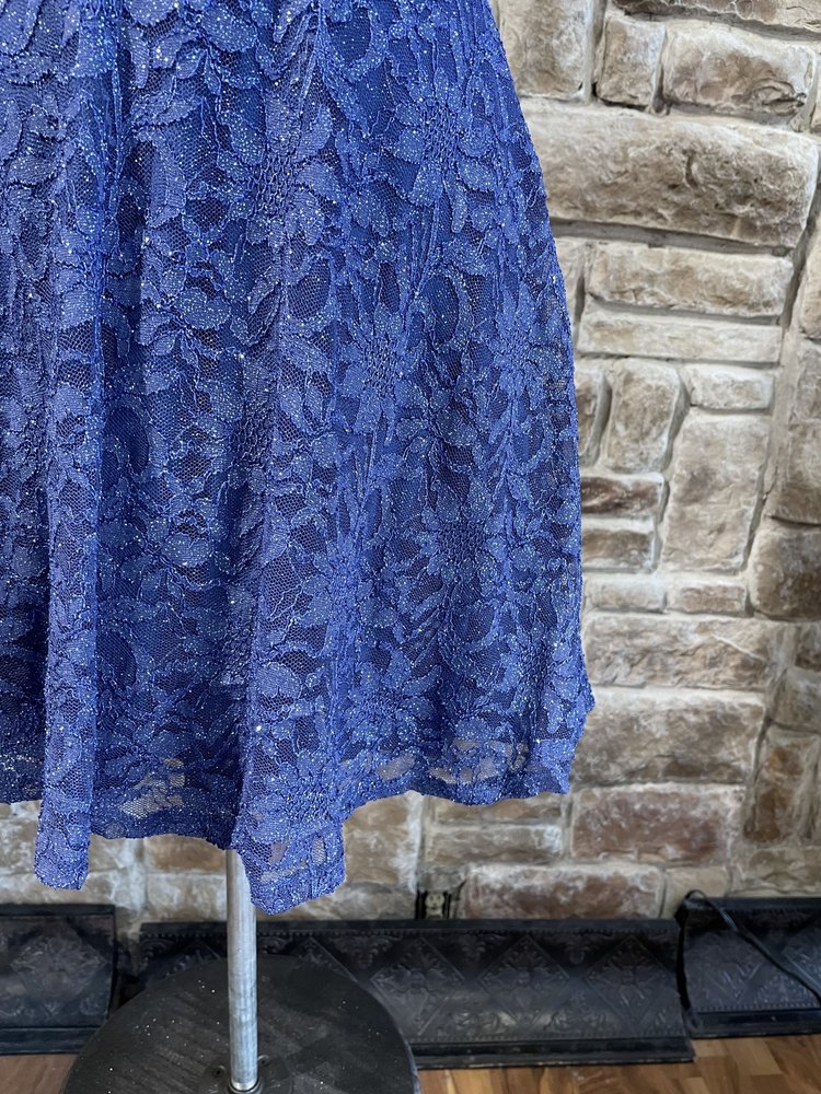 Teeze Me Blue Glitter Lace Double Strap Dress