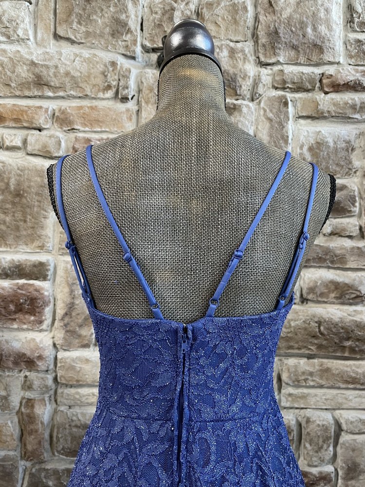 Teeze Me Blue Glitter Lace Double Strap Dress