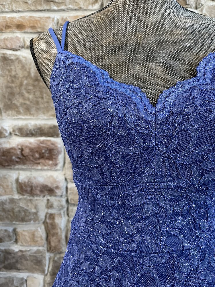 Teeze Me Blue Glitter Lace Double Strap Dress