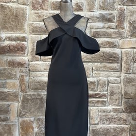 Rachel Roy Black Halter Flutter Cold Shoulder Dress, Size XXL