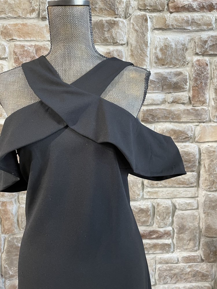 Rachel Roy Black Halter Flutter Cold Shoulder Dress, Size XXL