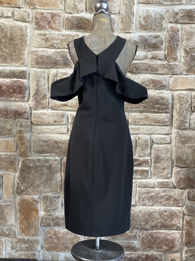 Rachel Roy Black Halter Flutter Cold Shoulder Dress, Size XXL