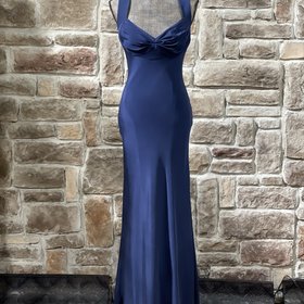 Onyx Navy Satin Ruched Bust Gown, Size 10