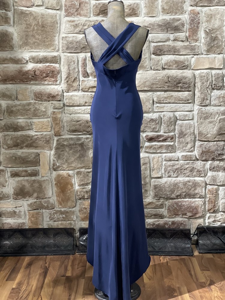 Onyx Navy Satin Ruched Bust Gown, Size 10