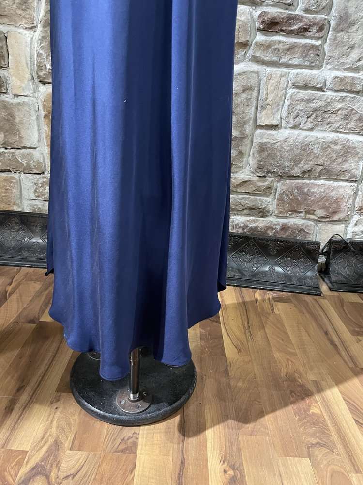 Onyx Navy Satin Ruched Bust Gown, Size 10