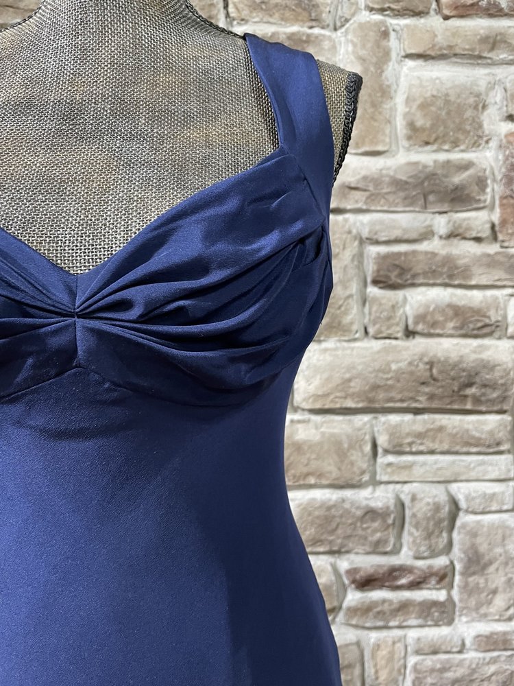 Onyx Navy Satin Ruched Bust Gown, Size 10