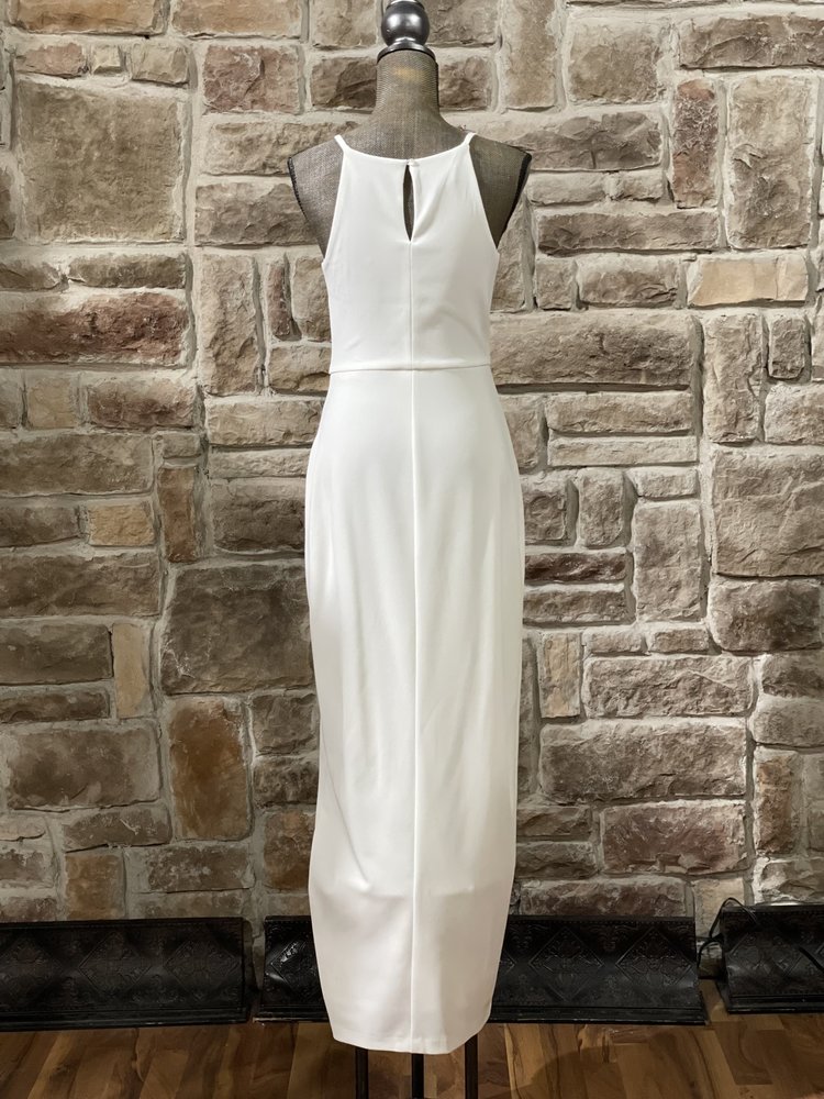 BCX White Halter Rhinestone Slit Gown