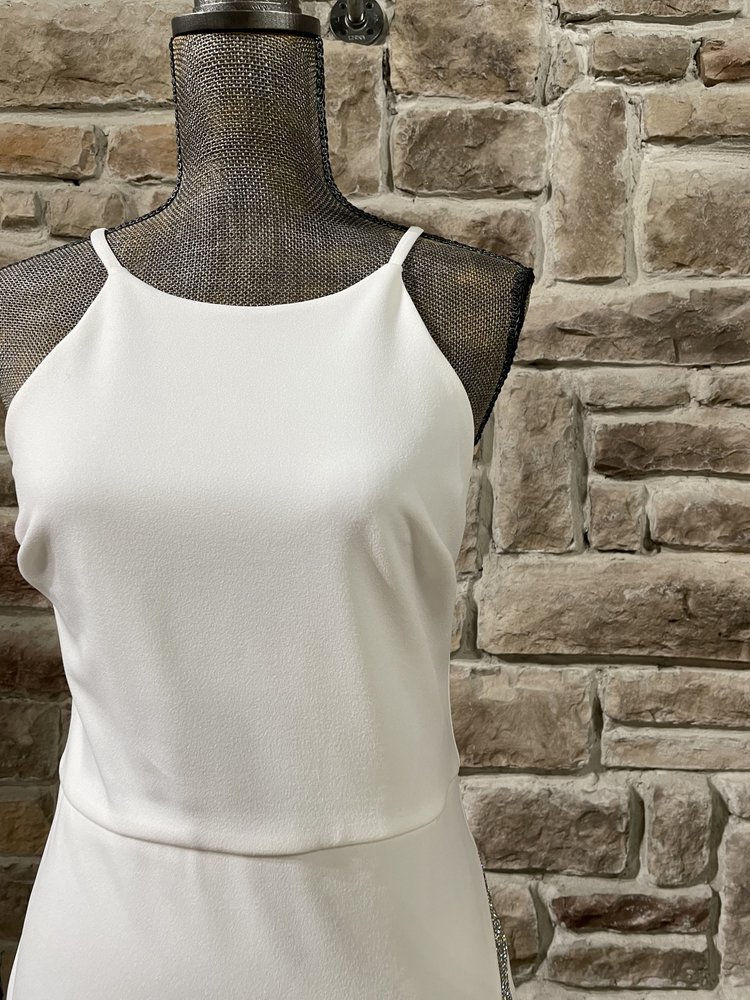 BCX White Halter Rhinestone Slit Gown