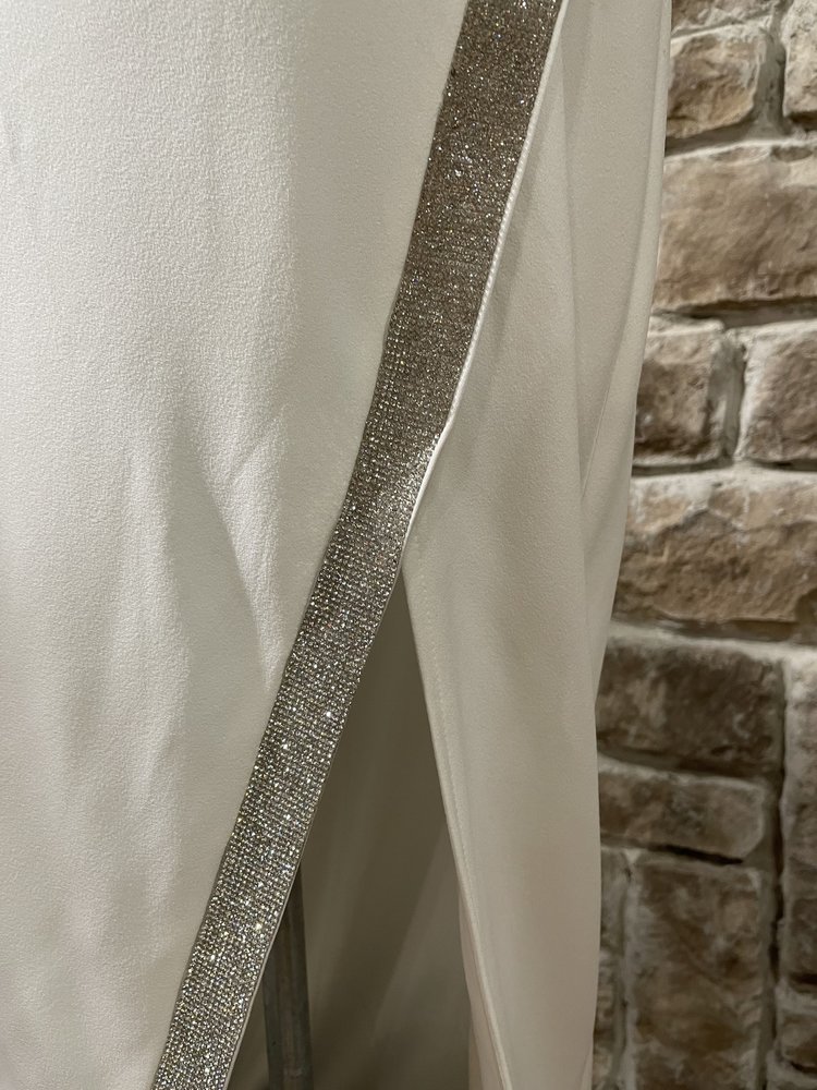 BCX White Halter Rhinestone Slit Gown