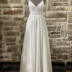 Crystal Doll White Sequin Tulle Overlay Gown