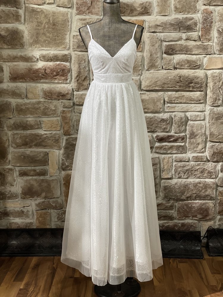 Crystal Doll White Sequin Tulle Overlay Gown