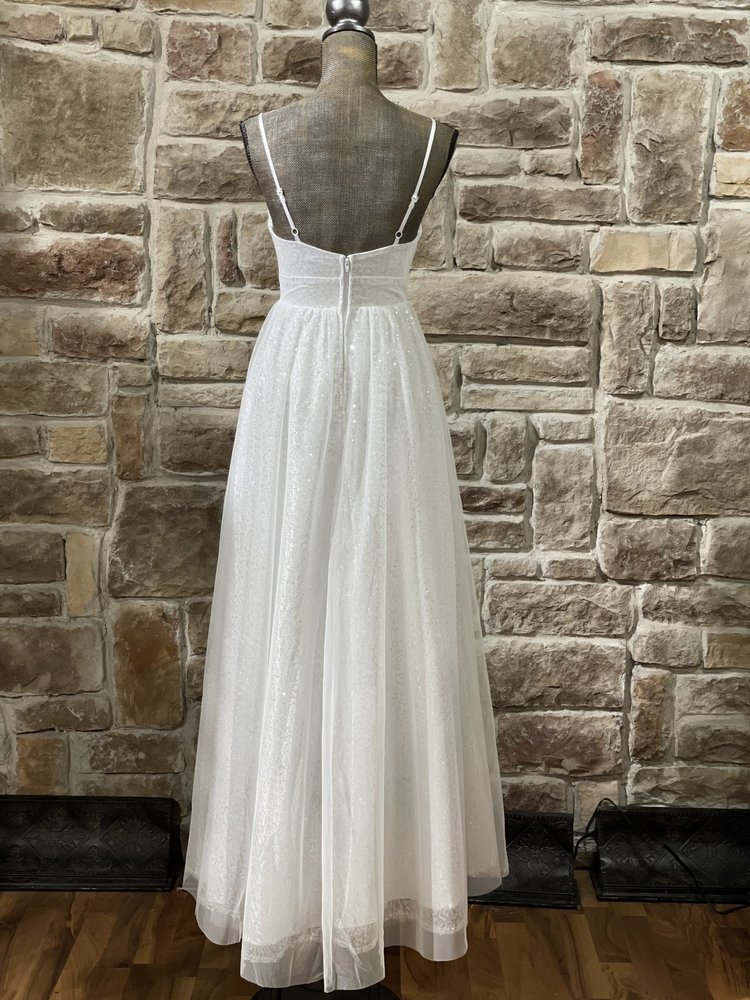 Crystal Doll White Sequin Tulle Overlay Gown