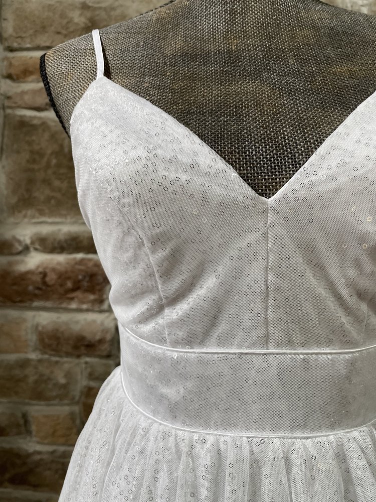 Crystal Doll White Sequin Tulle Overlay Gown