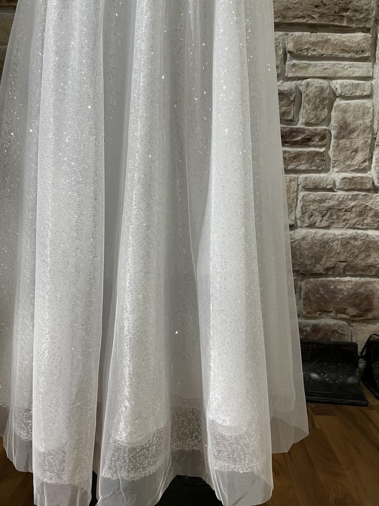 Crystal Doll White Sequin Tulle Overlay Gown