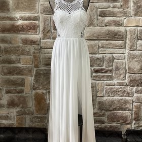 City Studio White Embellished Illusion Lace Gown, Size 13/14