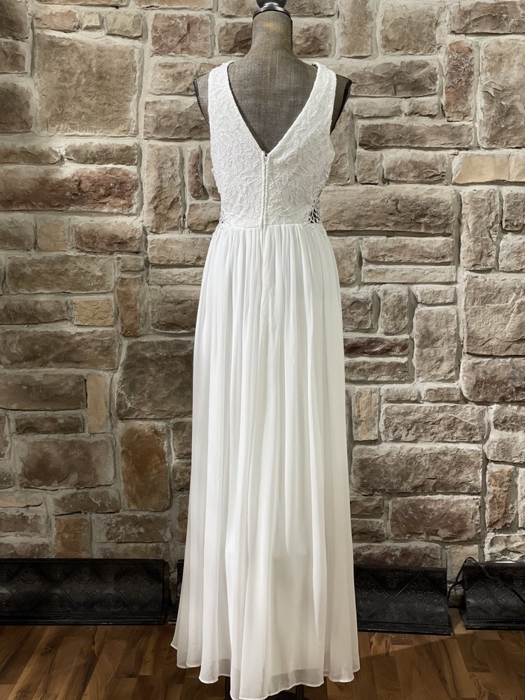 City Studio White Embellished Illusion Lace Gown, Size 13/14