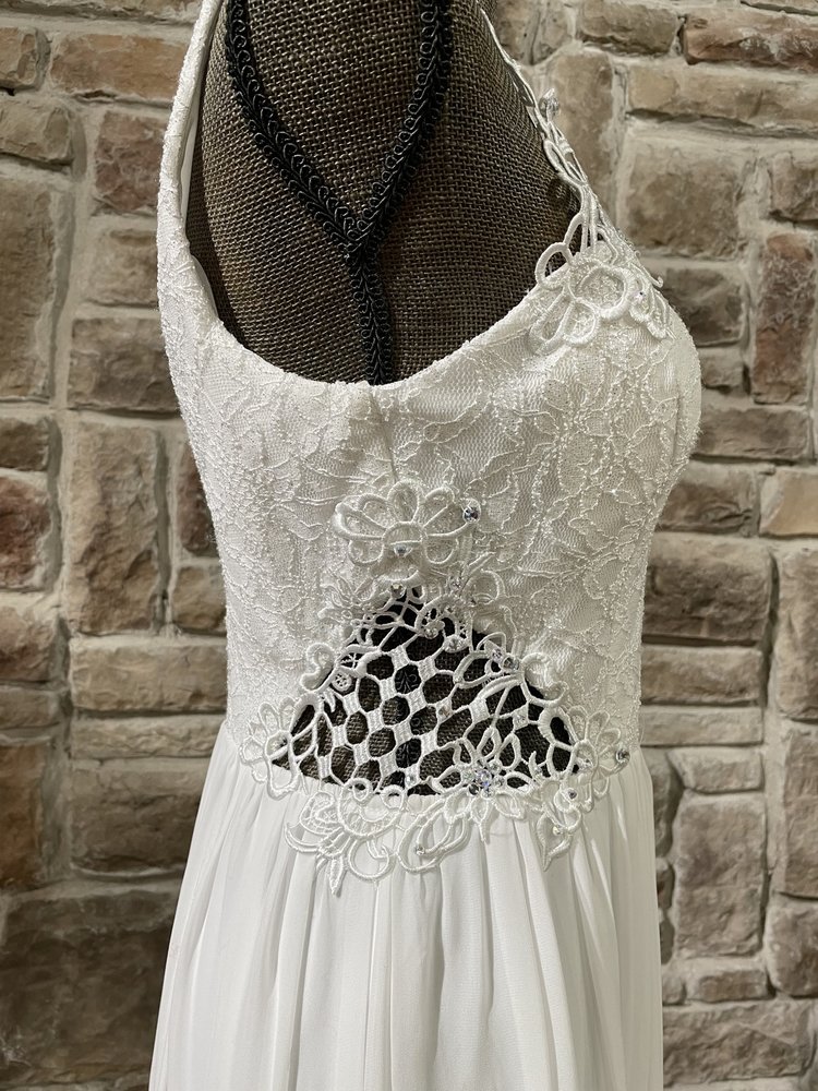 City Studio White Embellished Illusion Lace Gown, Size 13/14