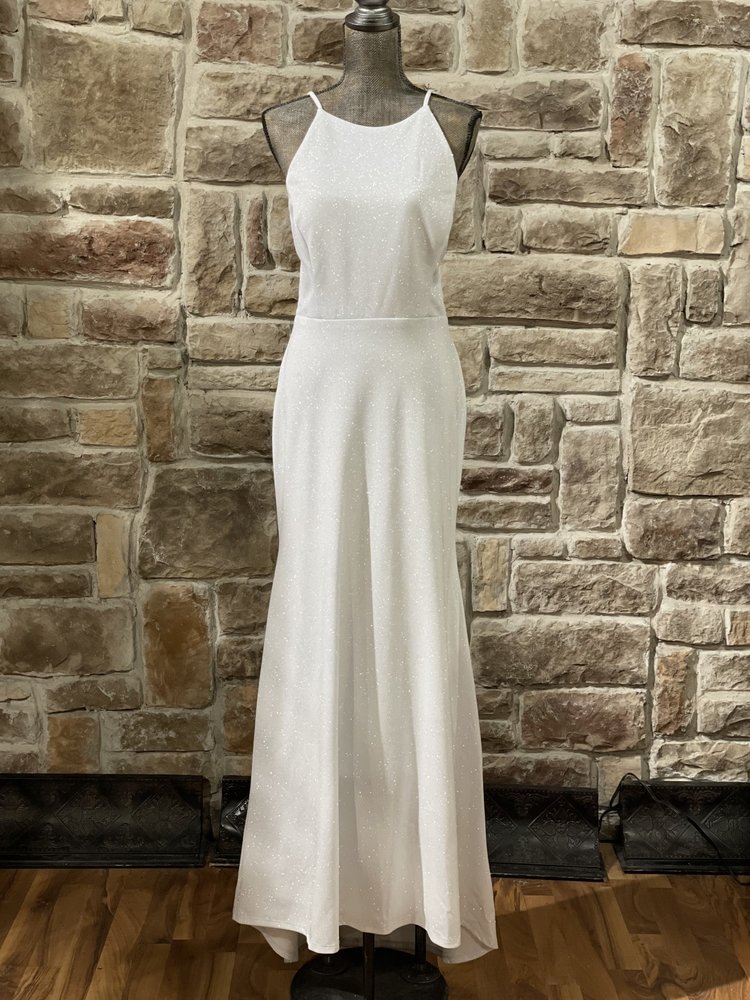 Jump Apparel White Sparkle Side Strap Gown, Size 15/16