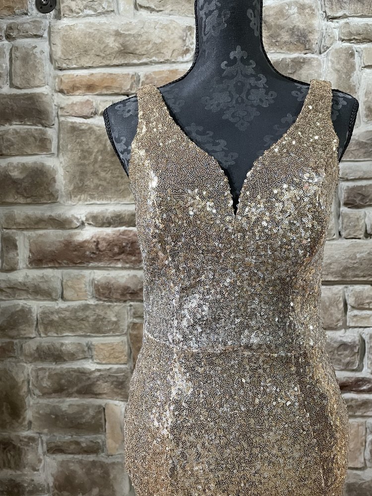 Crystal Doll Gold Ombre Sequin Sweetheart Gown