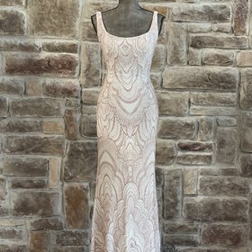 Jump Apparel White Gold Glitter Corset Back Gown