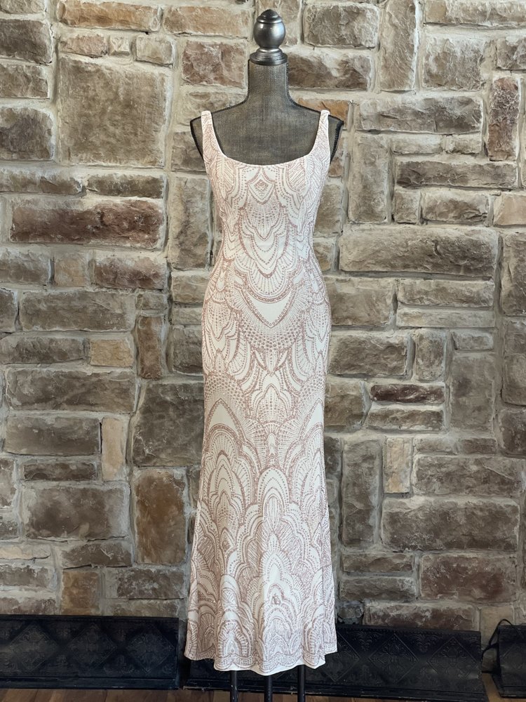 Jump Apparel White Gold Glitter Corset Back Gown