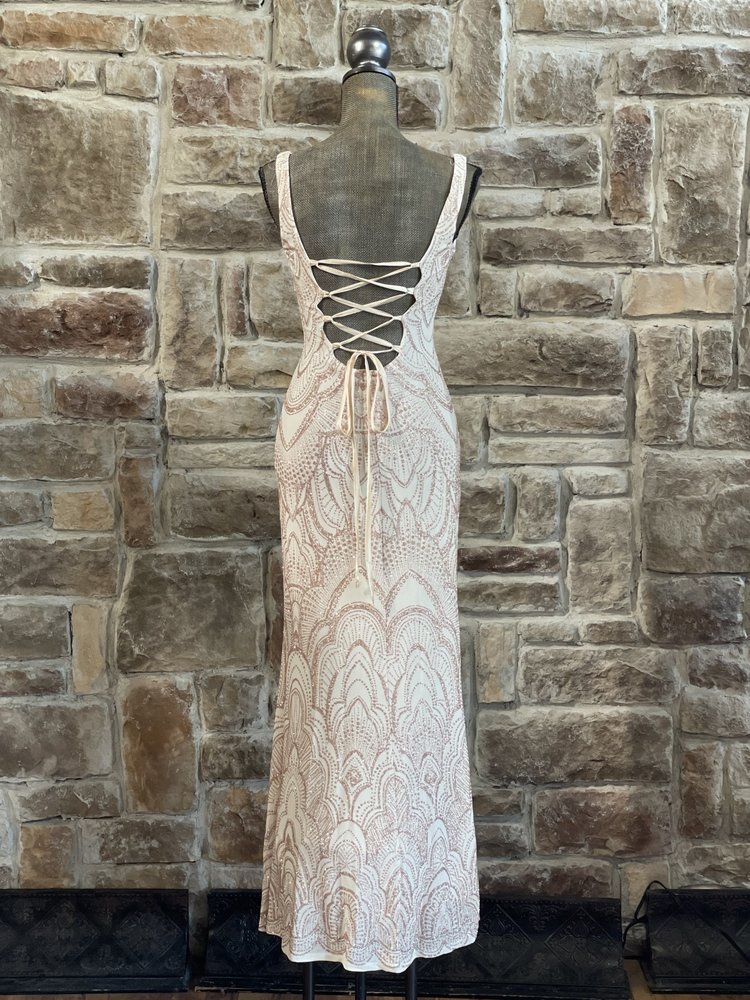 Jump Apparel White Gold Glitter Corset Back Gown