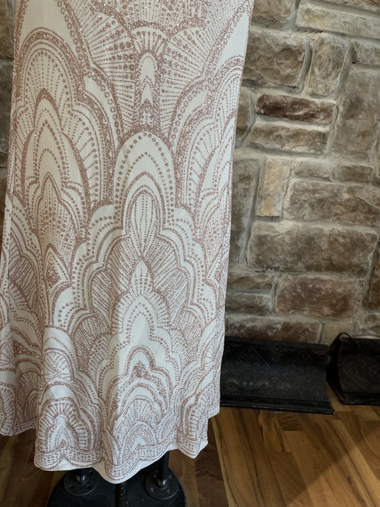 Jump Apparel White Gold Glitter Corset Back Gown