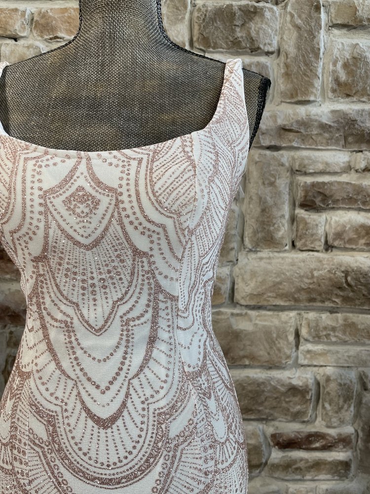 Jump Apparel White Gold Glitter Corset Back Gown