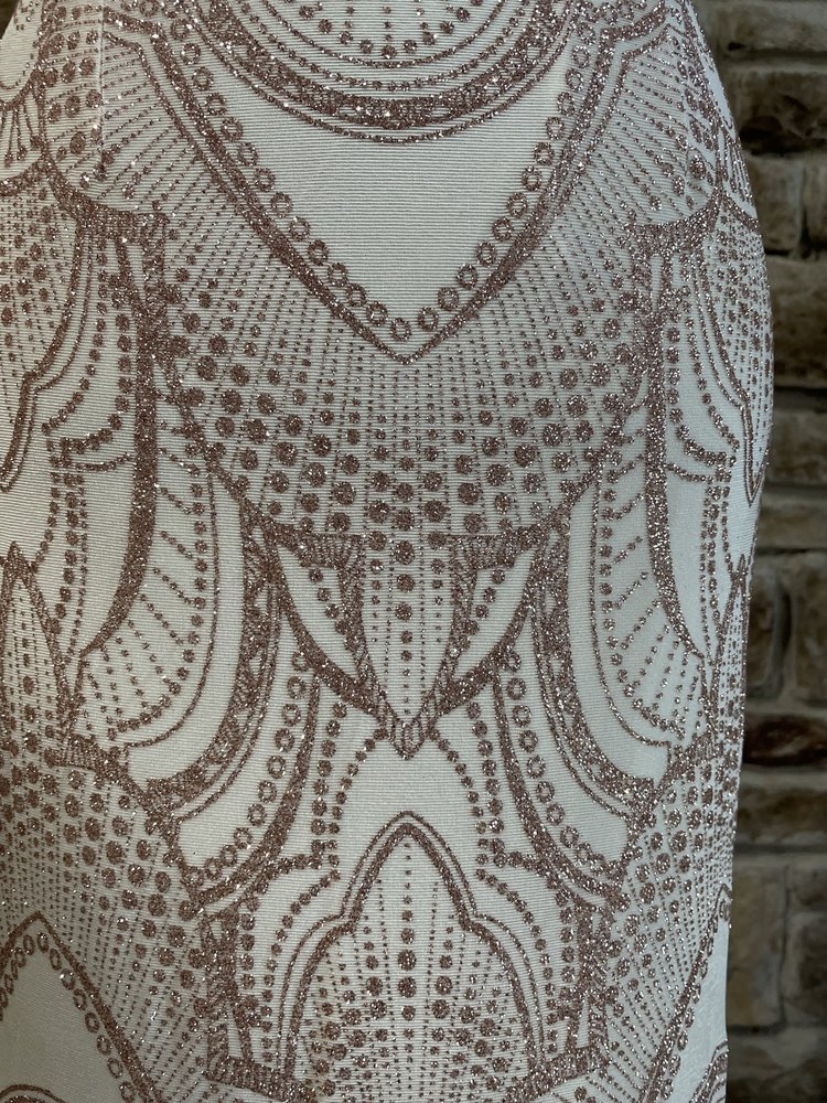 Jump Apparel White Gold Glitter Corset Back Gown