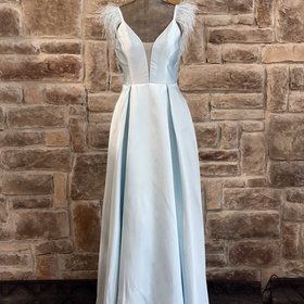 Speechless Blue Feather Strap Gown w/ Pockets
