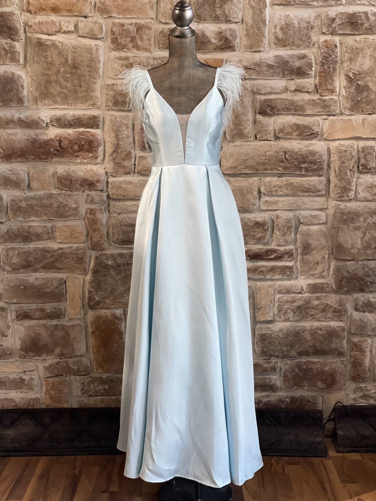 Speechless Blue Feather Strap Gown w/ Pockets