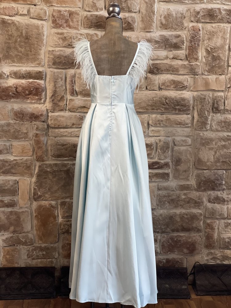 Speechless Blue Feather Strap Gown w/ Pockets