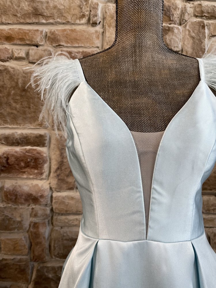 Speechless Blue Feather Strap Gown w/ Pockets