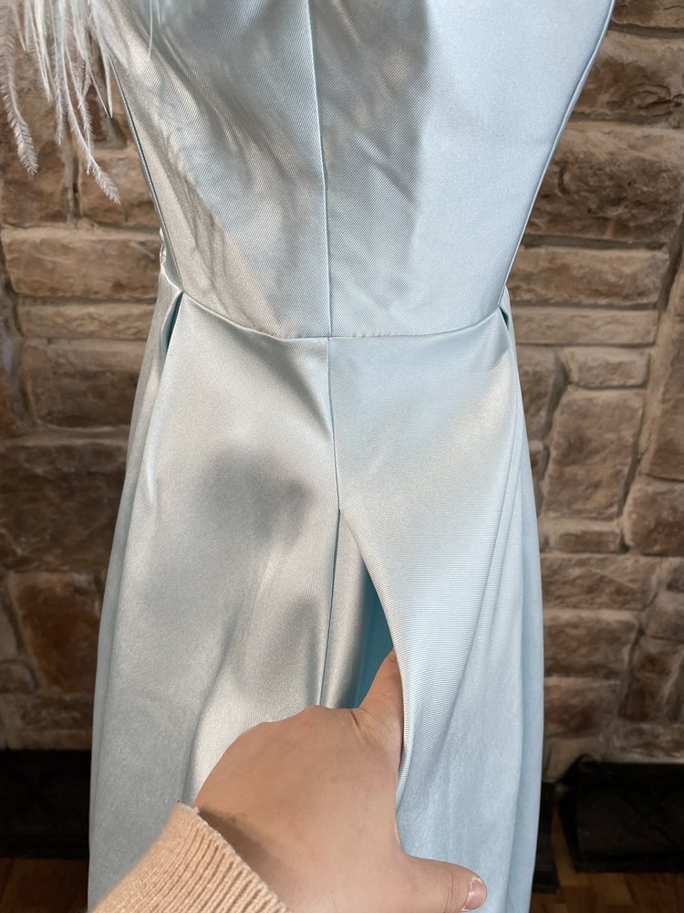 Speechless Blue Feather Strap Gown w/ Pockets