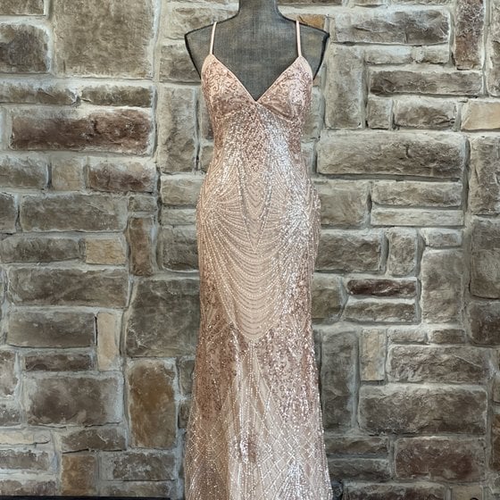 Pink Glitter Lace Zipper Back Gown - Elements Unleashed