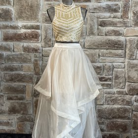 Teeze Me Gold Two-Piece Sequin Halter Gown