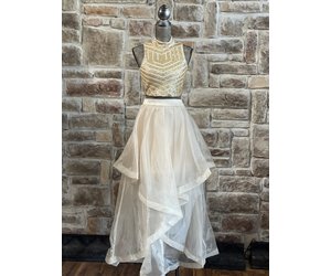 Gold Two-Piece Sequin Halter Gown - Elements Unleashed