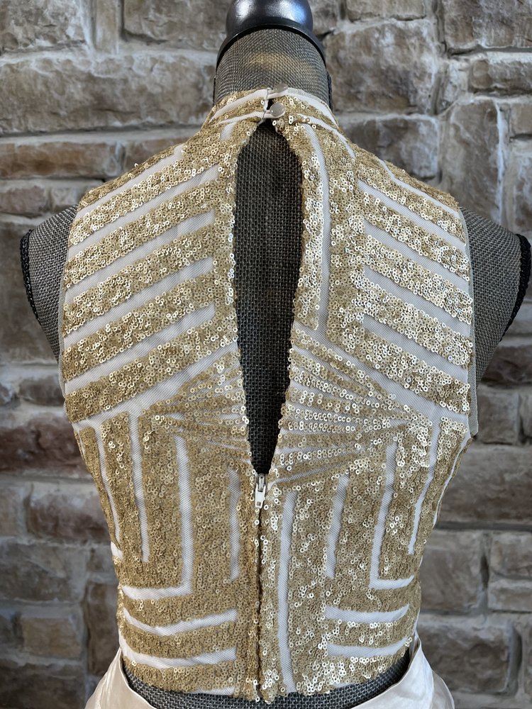 Teeze Me Gold Two-Piece Sequin Halter Gown