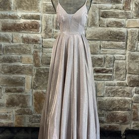 B Darlin Pink Shimmer Mesh Insert Gown w/ Pockets